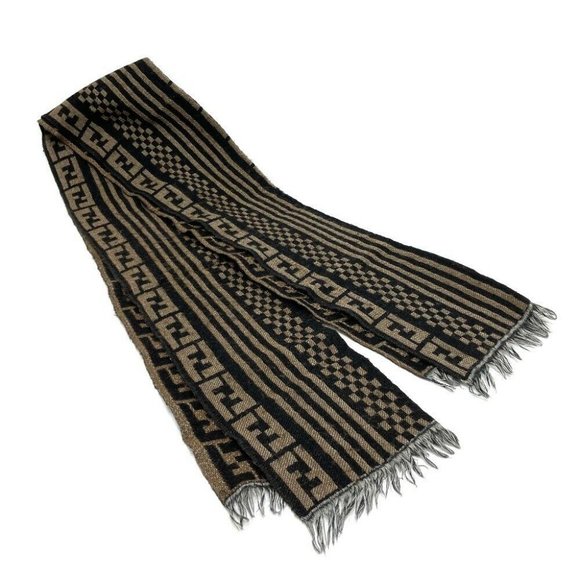 Authentic FENDI Zucca FF pattern Scarf Brown